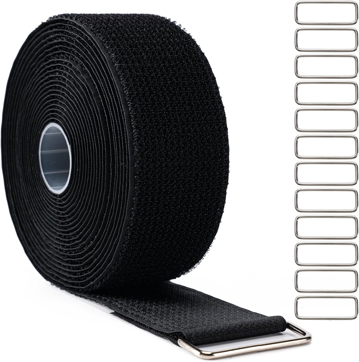 1" x32Ft Hook and Loop Straps with 50 Metal Buckles，Black