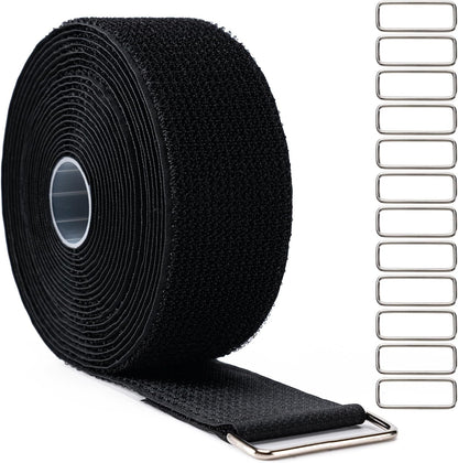 1" x32Ft Hook and Loop Straps with 50 Metal Buckles，Black