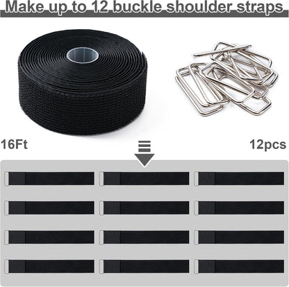1" x32Ft Hook and Loop Straps with 50 Metal Buckles，Black