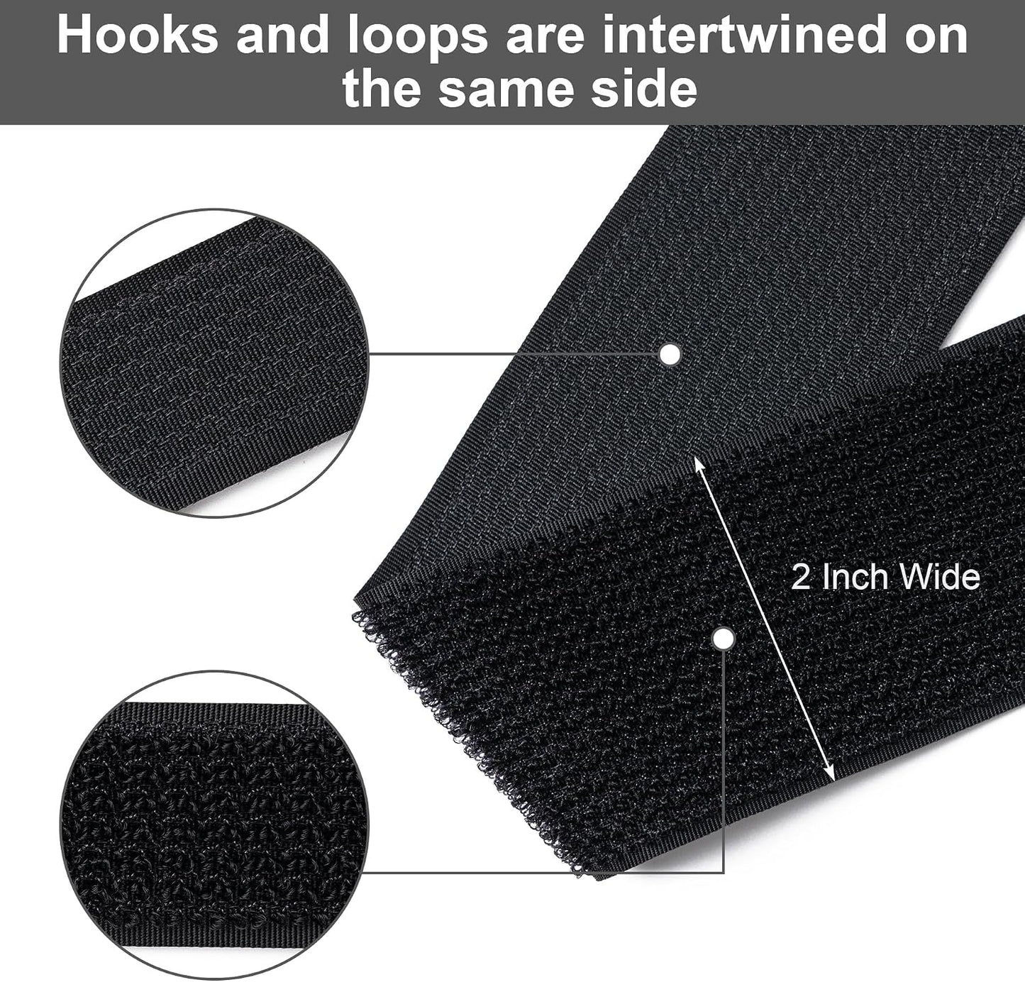 1" x32Ft Hook and Loop Straps with 50 Metal Buckles，Black