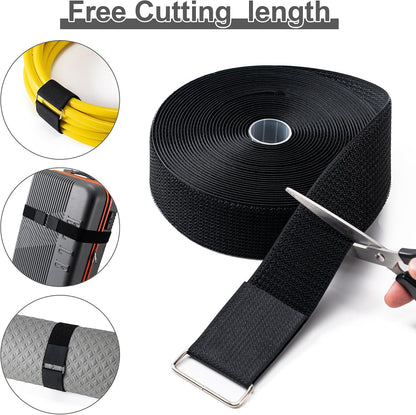 1" x32Ft Hook and Loop Straps with 50 Metal Buckles，Black