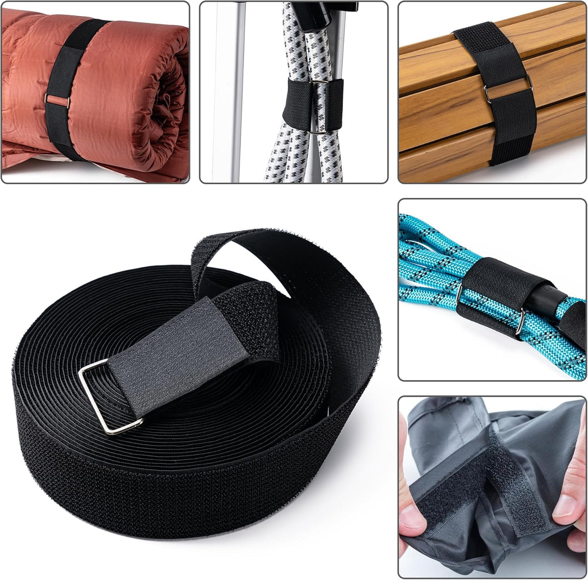 1" x32Ft Hook and Loop Straps with 50 Metal Buckles，Black