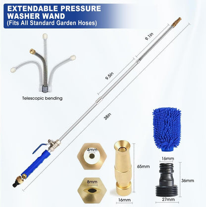 39" High Pressure Power Washer Wand for Garden Hose, Flexible Jet Nozzle Sprayer with 3 Spray Tips, Gutter Cleaner & Car Wash Hose Attachment (Blue)