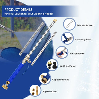 39" High Pressure Power Washer Wand for Garden Hose, Flexible Jet Nozzle Sprayer with 3 Spray Tips, Gutter Cleaner & Car Wash Hose Attachment (Blue)