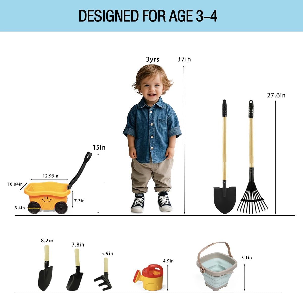 Kids Shovel, Rake for Leaves, Spade, Hoe and Broom, 5Pcs Kids Garden Tools, Gardening Yard Outdoor Toy Gifts for Boys Girls Age 3 4 5 6 7 8 Years Old