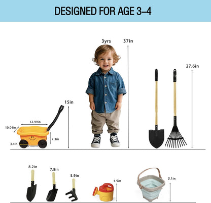 Kids Shovel, Rake for Leaves, Spade, Hoe and Broom, 5Pcs Kids Garden Tools, Gardening Yard Outdoor Toy Gifts for Boys Girls Age 3 4 5 6 7 8 Years Old