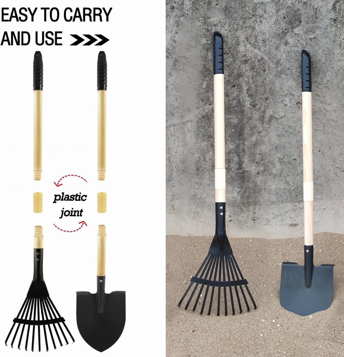 Kids Shovel, Rake for Leaves, Spade, Hoe and Broom, 5Pcs Kids Garden Tools, Gardening Yard Outdoor Toy Gifts for Boys Girls Age 3 4 5 6 7 8 Years Old