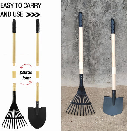 Kids Shovel, Rake for Leaves, Spade, Hoe and Broom, 5Pcs Kids Garden Tools, Gardening Yard Outdoor Toy Gifts for Boys Girls Age 3 4 5 6 7 8 Years Old