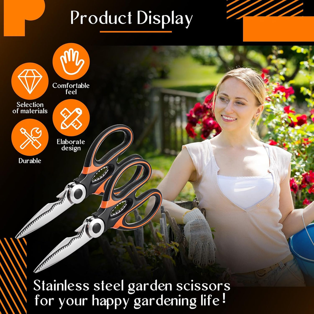 6 Pcs Garden Flower Scissors Heavy Duty Multifunctional Floral Gardening Scissors Trimming Pruning Bonsai Shears Pruners for Fresh Flowers Fruit Vegetable Plant Branch Potted Landscape