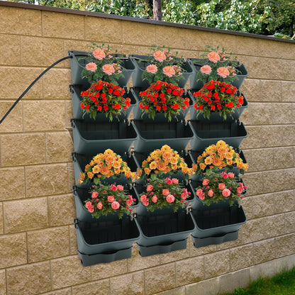 Self-Watering Wall-Mounted Planter, 18 Pots Wall Mounted Plastic Plant Grow Pot Vertical Garden Planter with Intelligent Control & Adjustable Irrigation System for Indoor Outdoor (Green, 18 Pots)