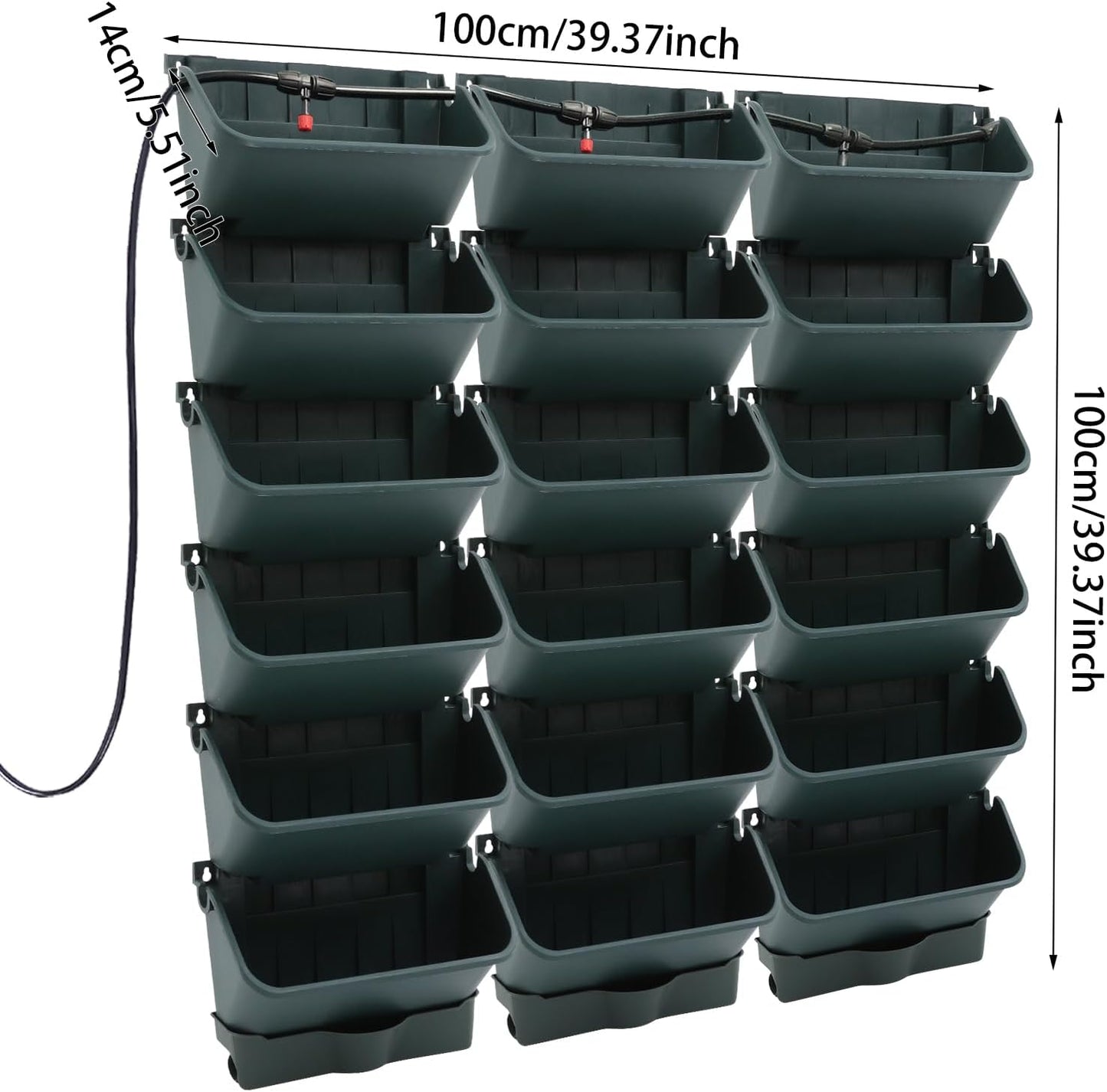 Self-Watering Wall-Mounted Planter, 18 Pots Wall Mounted Plastic Plant Grow Pot Vertical Garden Planter with Intelligent Control & Adjustable Irrigation System for Indoor Outdoor (Green, 18 Pots)