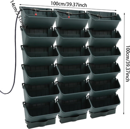 Self-Watering Wall-Mounted Planter, 18 Pots Wall Mounted Plastic Plant Grow Pot Vertical Garden Planter with Intelligent Control & Adjustable Irrigation System for Indoor Outdoor (Green, 18 Pots)