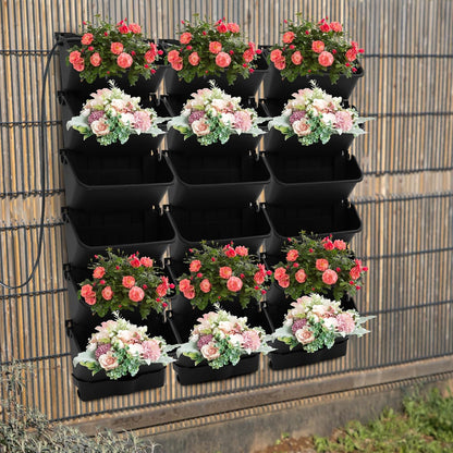 Self-Watering Wall-Mounted Planter, 18 Pots Wall Mounted Plastic Plant Grow Pot Vertical Garden Planter with Intelligent Control & Adjustable Irrigation System for Indoor Outdoor (Green, 18 Pots)