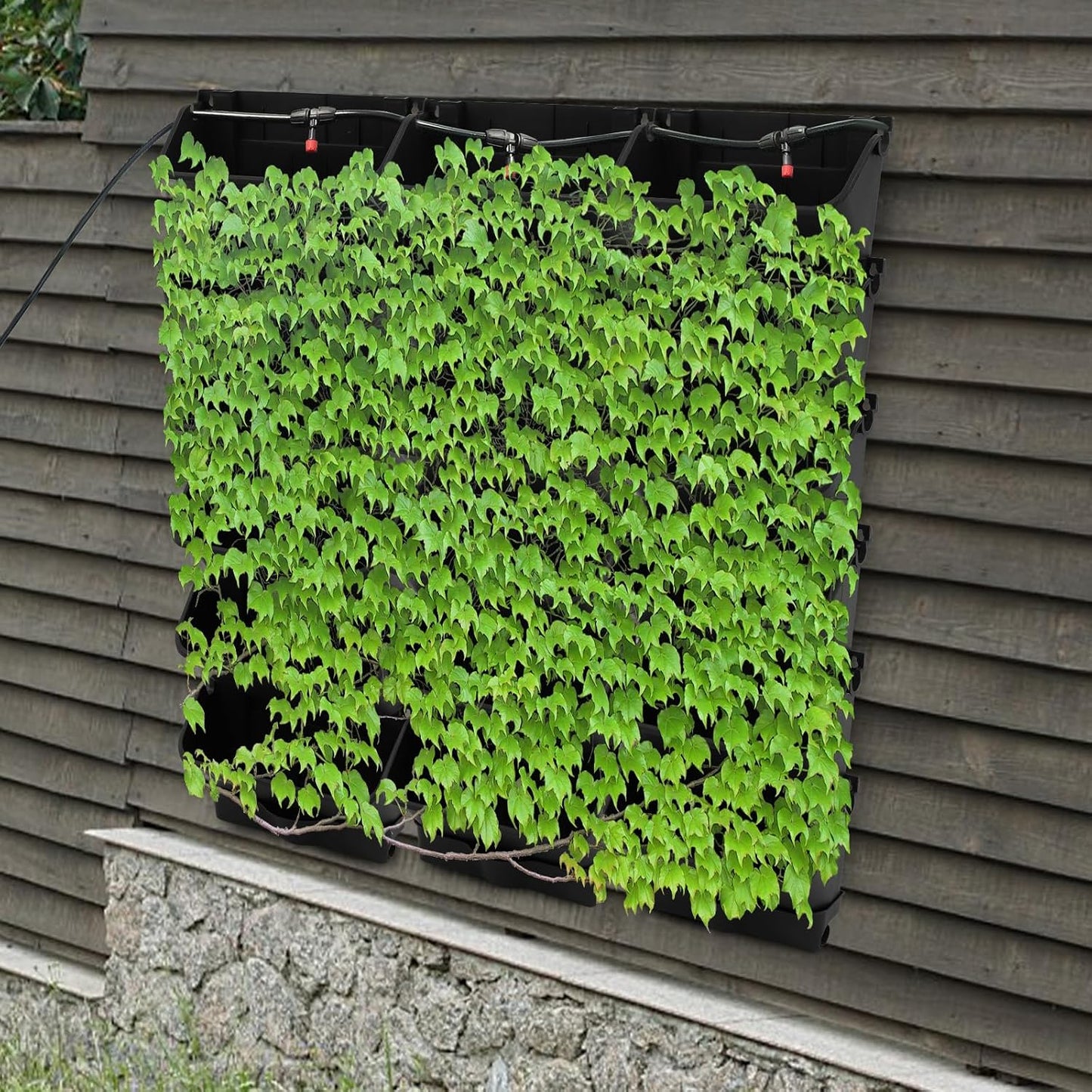 Self-Watering Wall-Mounted Planter, 18 Pots Wall Mounted Plastic Plant Grow Pot Vertical Garden Planter with Intelligent Control & Adjustable Irrigation System for Indoor Outdoor (Green, 18 Pots)