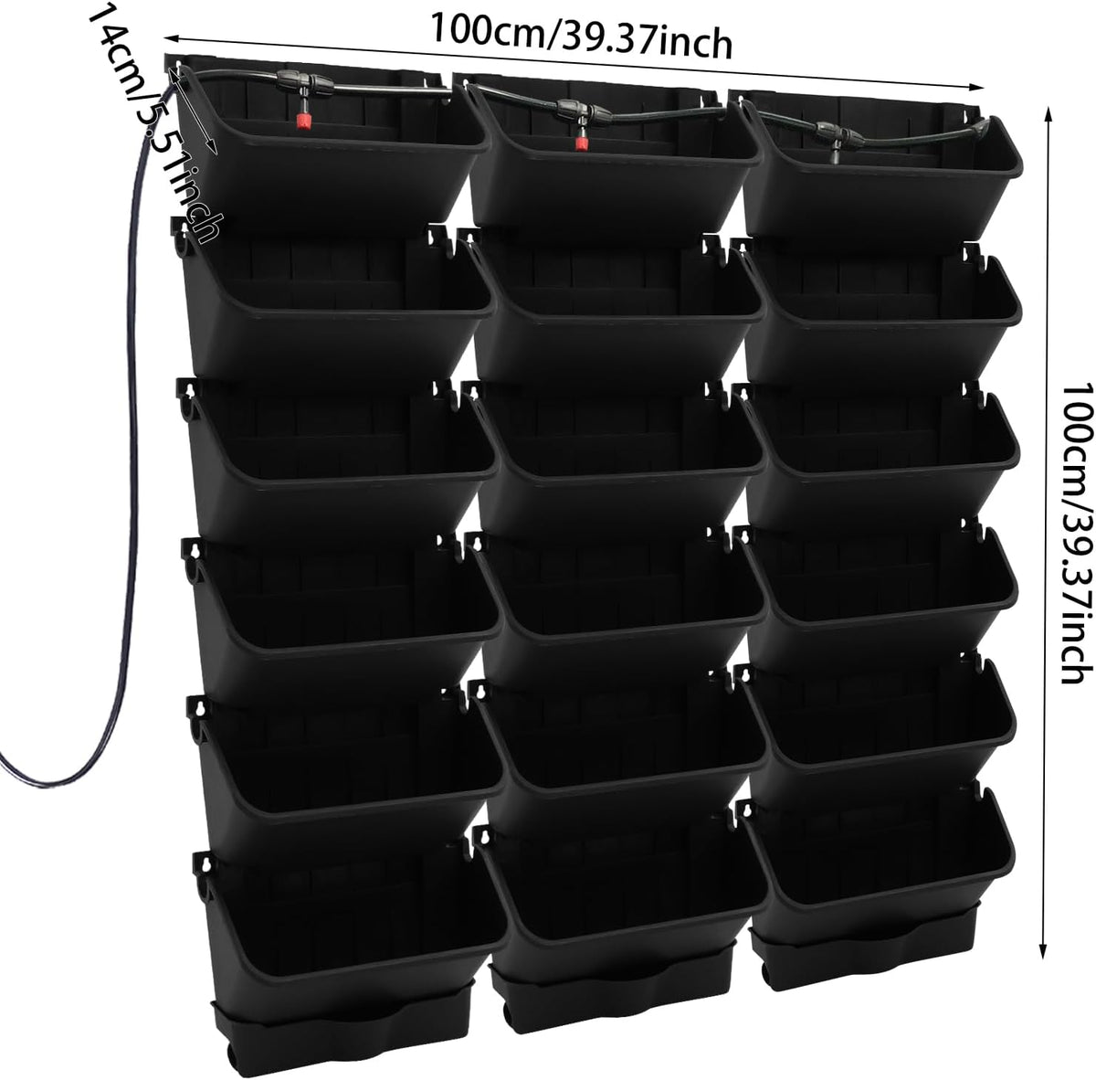 Self-Watering Wall-Mounted Planter, 18 Pots Wall Mounted Plastic Plant Grow Pot Vertical Garden Planter with Intelligent Control & Adjustable Irrigation System for Indoor Outdoor (Green, 18 Pots)