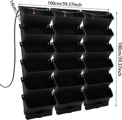 Self-Watering Wall-Mounted Planter, 18 Pots Wall Mounted Plastic Plant Grow Pot Vertical Garden Planter with Intelligent Control & Adjustable Irrigation System for Indoor Outdoor (Green, 18 Pots)