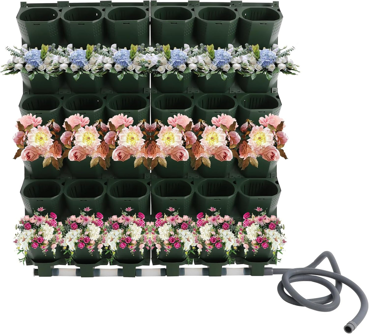 Self-Watering Wall-Mounted Planter, 18 Pots Wall Mounted Plastic Plant Grow Pot Vertical Garden Planter with Intelligent Control & Adjustable Irrigation System for Indoor Outdoor (Green, 18 Pots)