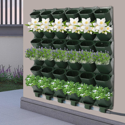 Self-Watering Wall-Mounted Planter, 18 Pots Wall Mounted Plastic Plant Grow Pot Vertical Garden Planter with Intelligent Control & Adjustable Irrigation System for Indoor Outdoor (Green, 18 Pots)