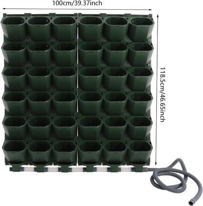 Self-Watering Wall-Mounted Planter, 18 Pots Wall Mounted Plastic Plant Grow Pot Vertical Garden Planter with Intelligent Control & Adjustable Irrigation System for Indoor Outdoor (Green, 18 Pots)