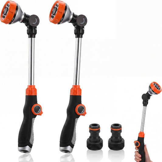 2 Pack 18.5" Metal Watering Wand, 180° Swivel Garden Hose Nozzle with 8 Spray Patterns, Water Hose Wand with Thumb Control, Heavy Duty Sprayer Nozzle for Hanging Baskets Shrubs Plants Car