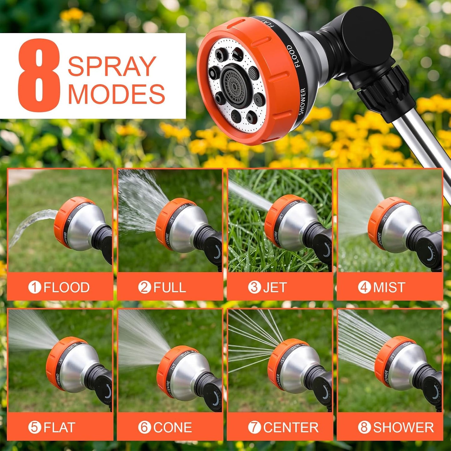 2 Pack 18.5" Metal Watering Wand, 180° Swivel Garden Hose Nozzle with 8 Spray Patterns, Water Hose Wand with Thumb Control, Heavy Duty Sprayer Nozzle for Hanging Baskets Shrubs Plants Car