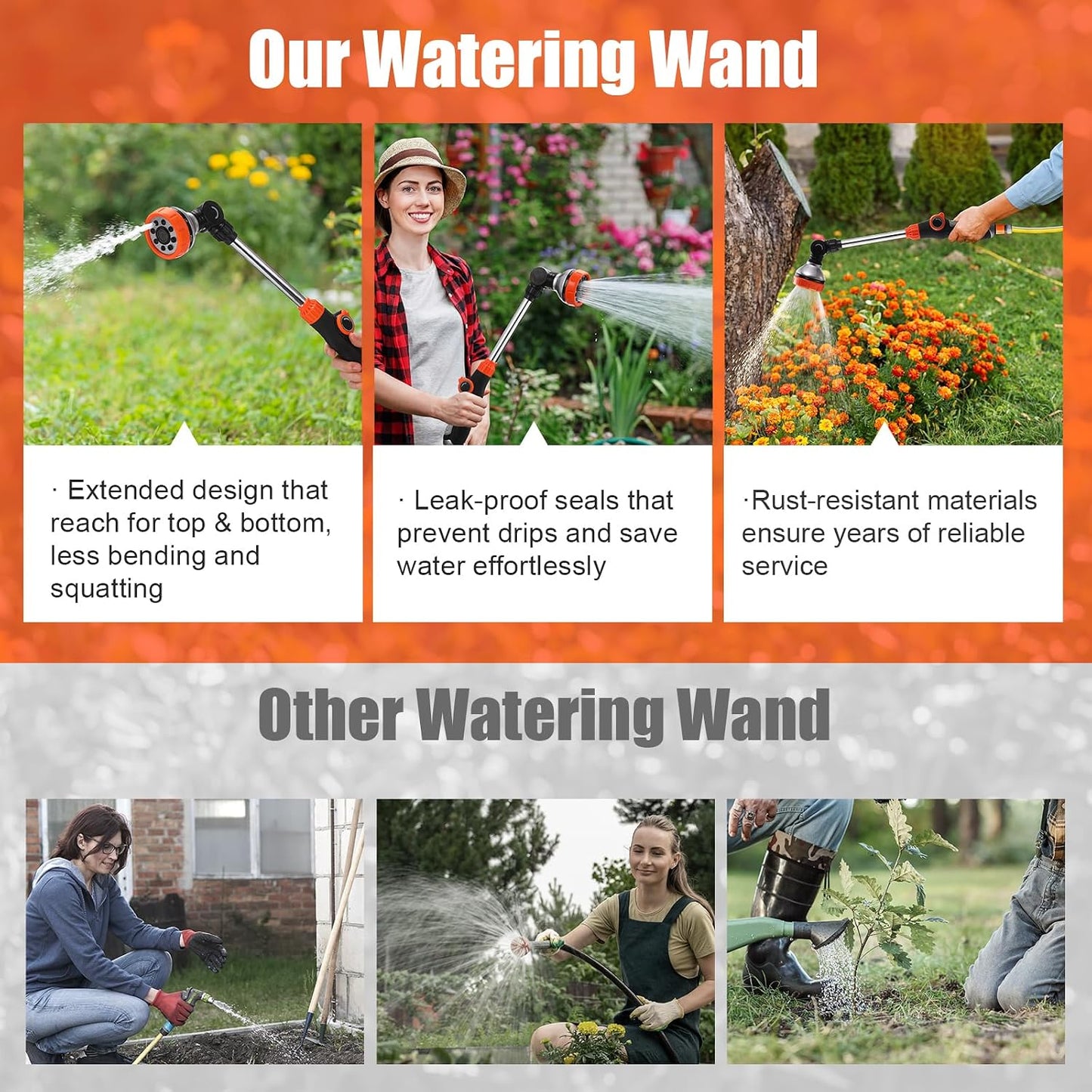 2 Pack 18.5" Metal Watering Wand, 180° Swivel Garden Hose Nozzle with 8 Spray Patterns, Water Hose Wand with Thumb Control, Heavy Duty Sprayer Nozzle for Hanging Baskets Shrubs Plants Car