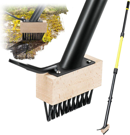 Weed Moss Remover Brush with 59'' Carbon Steel Long Handle, Heavy Duty Moss Removal Tool with Scraper, Metal Brush Weeder Tool for Driveway, Patio, Sidewalk, Paver