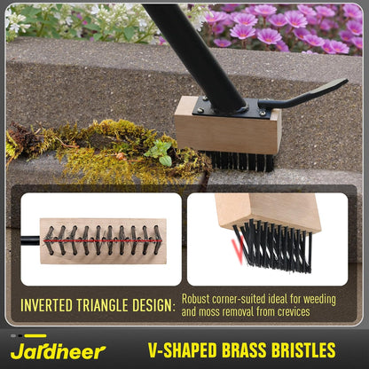 Weed Moss Remover Brush with 59'' Carbon Steel Long Handle, Heavy Duty Moss Removal Tool with Scraper, Metal Brush Weeder Tool for Driveway, Patio, Sidewalk, Paver