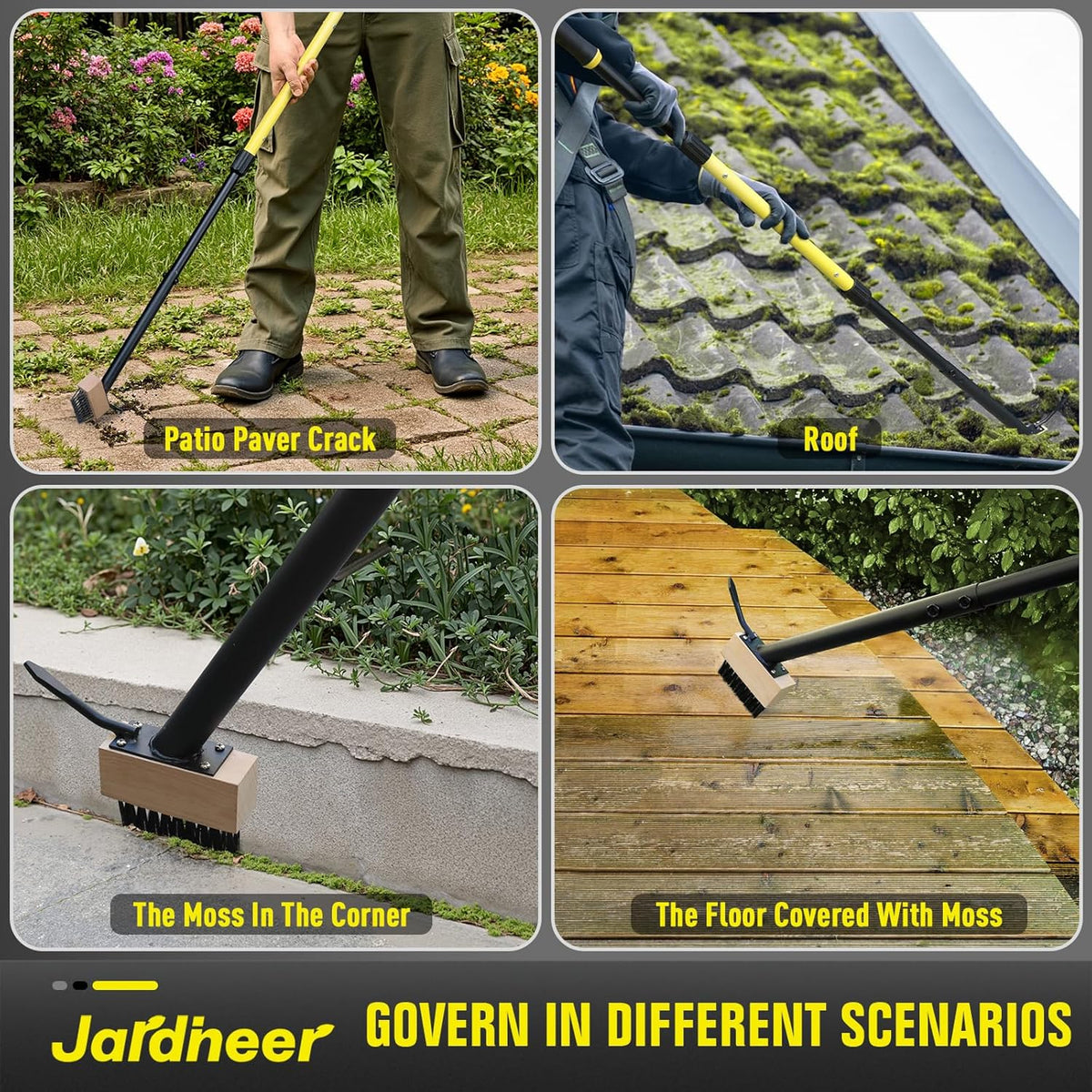 Weed Moss Remover Brush with 59'' Carbon Steel Long Handle, Heavy Duty Moss Removal Tool with Scraper, Metal Brush Weeder Tool for Driveway, Patio, Sidewalk, Paver