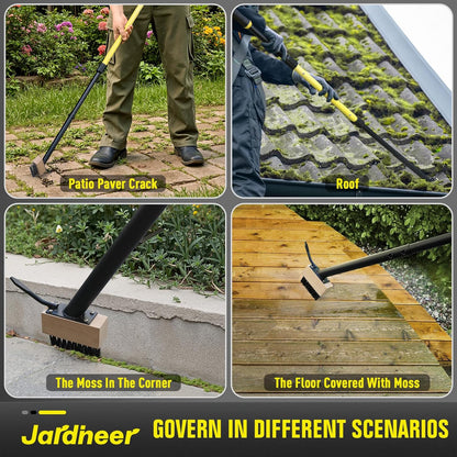 Weed Moss Remover Brush with 59'' Carbon Steel Long Handle, Heavy Duty Moss Removal Tool with Scraper, Metal Brush Weeder Tool for Driveway, Patio, Sidewalk, Paver
