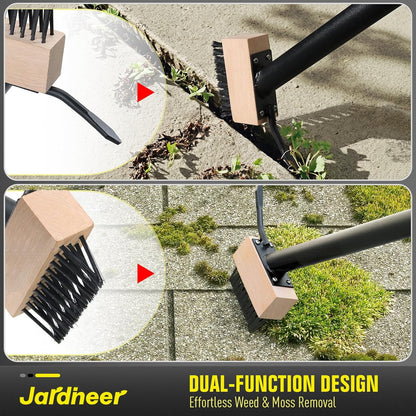 Weed Moss Remover Brush with 59'' Carbon Steel Long Handle, Heavy Duty Moss Removal Tool with Scraper, Metal Brush Weeder Tool for Driveway, Patio, Sidewalk, Paver