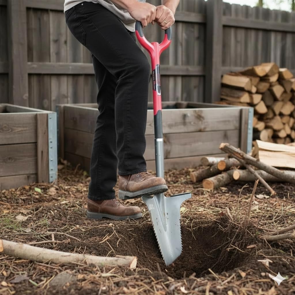 Root Slayer 22011 Garden Shovel, Serrated Blade, Red