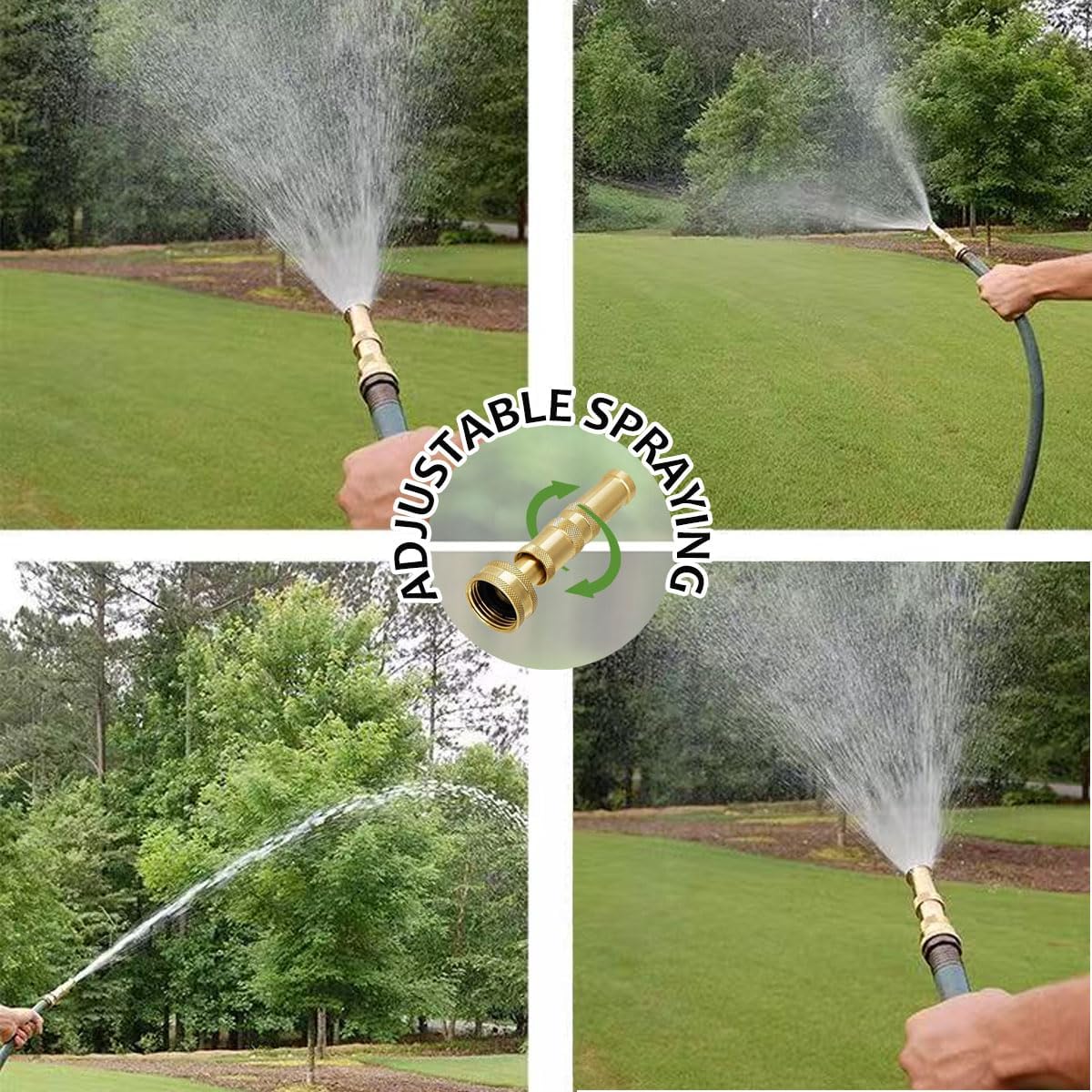 Heavy-Duty Brass Garden Hose Nozzle High Pressure 3 Pack Set with Adjustable Spray & Valve Control for Gardens, Lawns, Car Cleaning, and Patios Includes 3 Extra Anti-Leak Gaskets