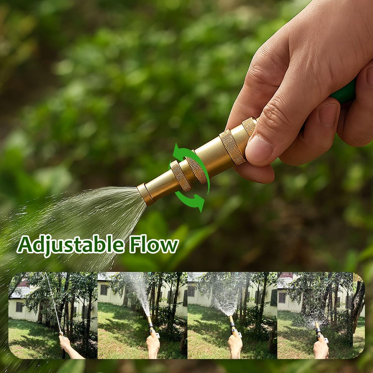 Heavy-Duty Brass Garden Hose Nozzle High Pressure 3 Pack Set with Adjustable Spray & Valve Control for Gardens, Lawns, Car Cleaning, and Patios Includes 3 Extra Anti-Leak Gaskets