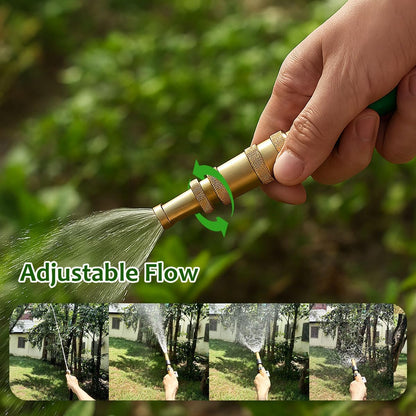Heavy-Duty Brass Garden Hose Nozzle High Pressure 3 Pack Set with Adjustable Spray & Valve Control for Gardens, Lawns, Car Cleaning, and Patios Includes 3 Extra Anti-Leak Gaskets