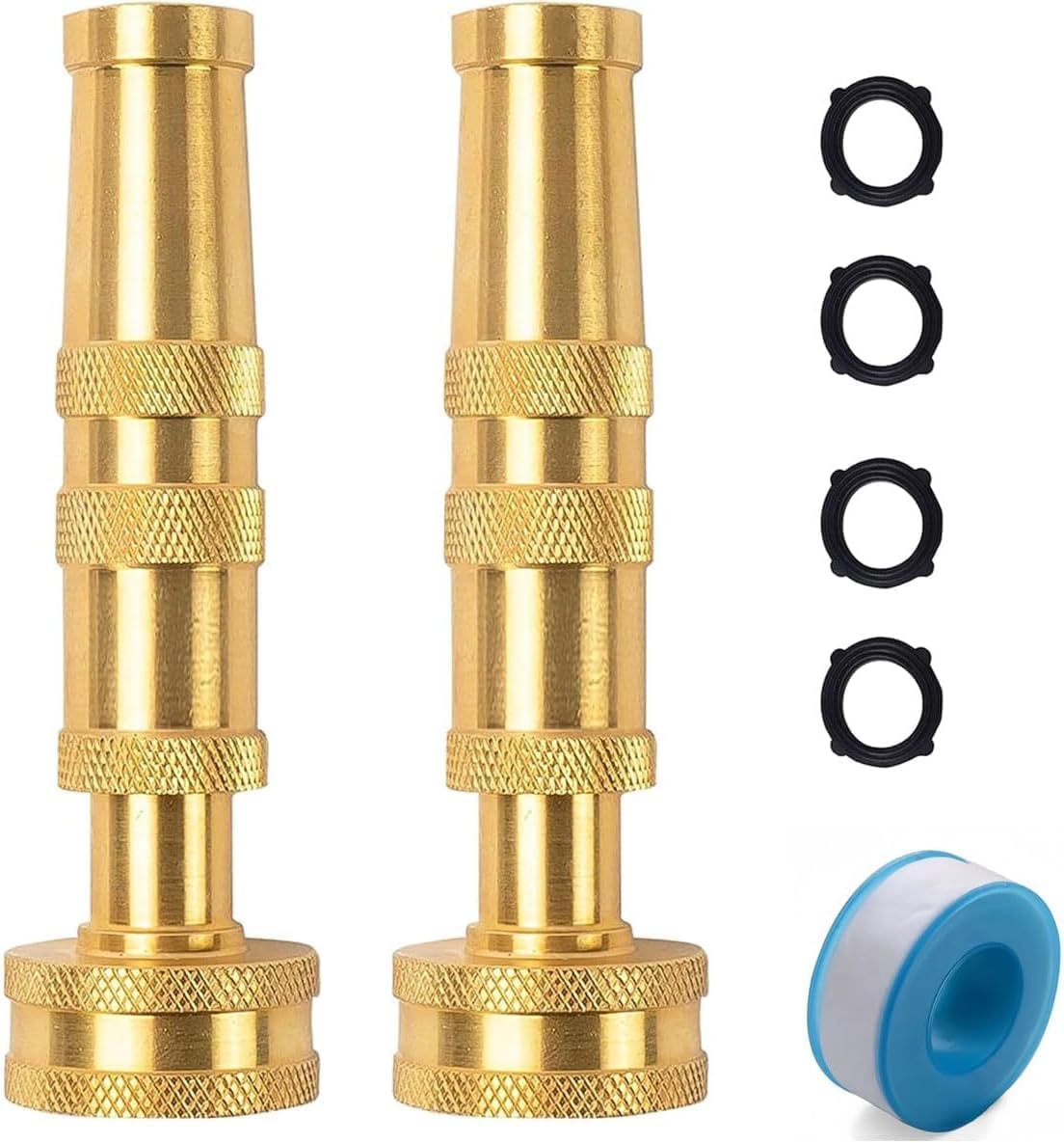 Heavy-Duty Brass Garden Hose Nozzle High Pressure 3 Pack Set with Adjustable Spray & Valve Control for Gardens, Lawns, Car Cleaning, and Patios Includes 3 Extra Anti-Leak Gaskets