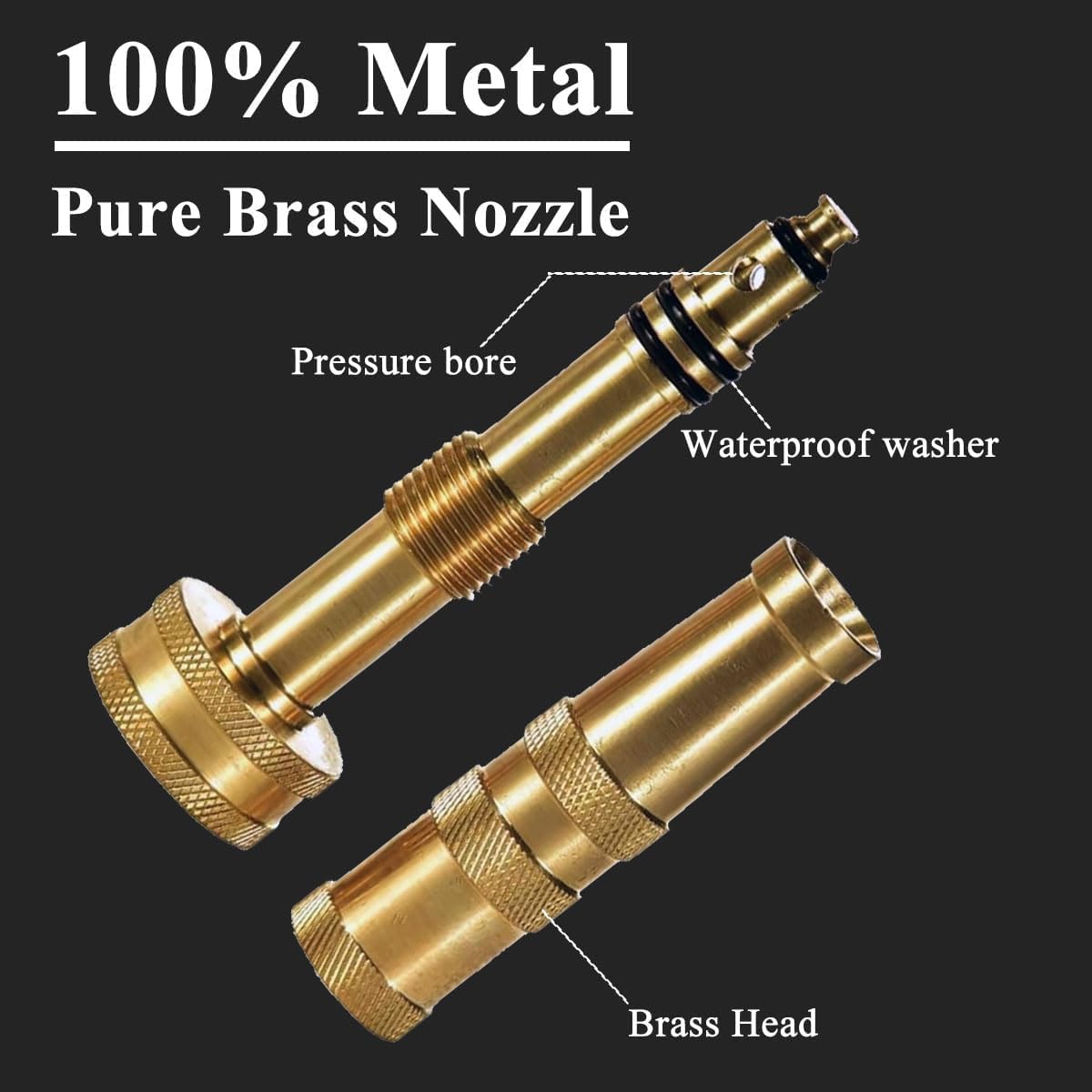 Heavy-Duty Brass Garden Hose Nozzle High Pressure 3 Pack Set with Adjustable Spray & Valve Control for Gardens, Lawns, Car Cleaning, and Patios Includes 3 Extra Anti-Leak Gaskets