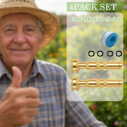 Heavy-Duty Brass Garden Hose Nozzle High Pressure 3 Pack Set with Adjustable Spray & Valve Control for Gardens, Lawns, Car Cleaning, and Patios Includes 3 Extra Anti-Leak Gaskets