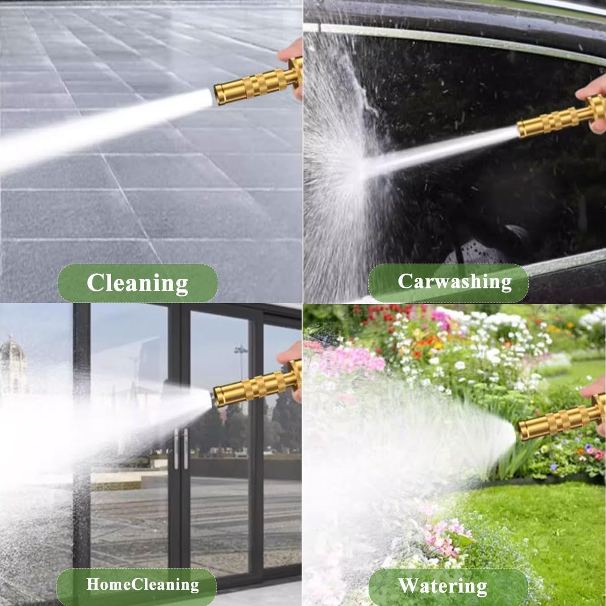 Heavy-Duty Brass Garden Hose Nozzle High Pressure 3 Pack Set with Adjustable Spray & Valve Control for Gardens, Lawns, Car Cleaning, and Patios Includes 3 Extra Anti-Leak Gaskets