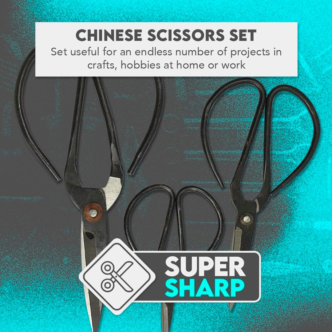 Chinese Scissors with Super Sharp Edges Suitable for Embroidery, sewing, Craft, Art Work, and Everyday Usage (8-6-4-Inch Bundle)
