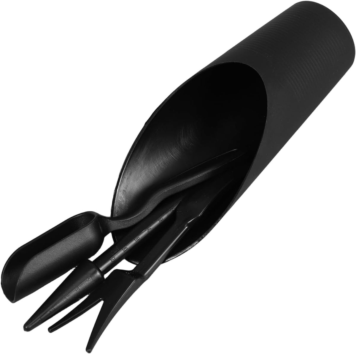 Succulent Gardening Tool Set with Transplant Dibber and Soil Scoop, Black Plastic Hand Trowel and Bucket for Indoor Planting and Flower Care