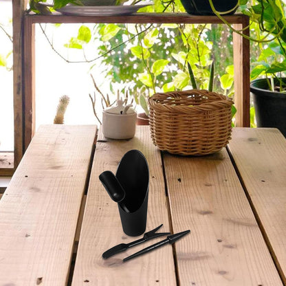 Succulent Gardening Tool Set with Transplant Dibber and Soil Scoop, Black Plastic Hand Trowel and Bucket for Indoor Planting and Flower Care