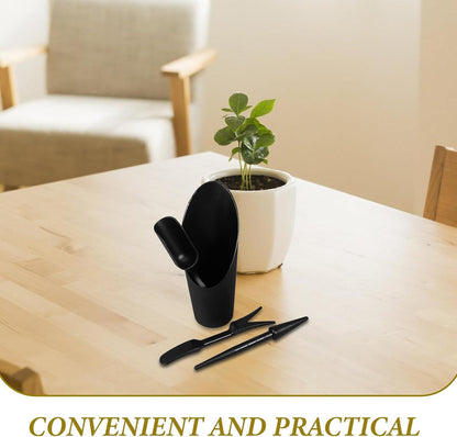 Succulent Gardening Tool Set with Transplant Dibber and Soil Scoop, Black Plastic Hand Trowel and Bucket for Indoor Planting and Flower Care