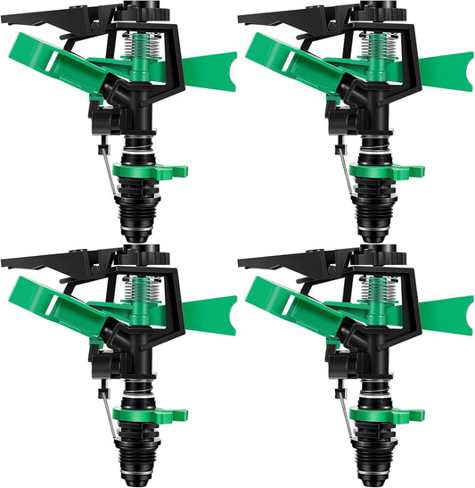 1/2 Inch Plastic Impact Sprinklers Heads Adjustable 0-360 Degree Pulsating Oscillating Watering Sprinkler Head for Garden Law Grass Yard Irrigation Supplies (4 Pieces)