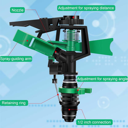 1/2 Inch Plastic Impact Sprinklers Heads Adjustable 0-360 Degree Pulsating Oscillating Watering Sprinkler Head for Garden Law Grass Yard Irrigation Supplies (4 Pieces)