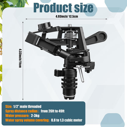 1/2 Inch Plastic Impact Sprinklers Heads Adjustable 0-360 Degree Pulsating Oscillating Watering Sprinkler Head for Garden Law Grass Yard Irrigation Supplies (4 Pieces)