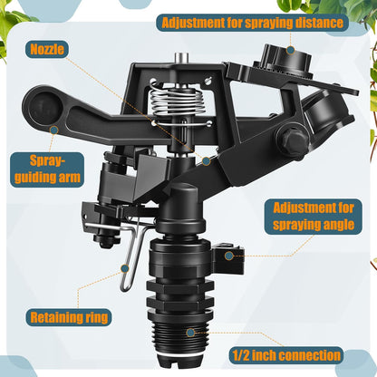 1/2 Inch Plastic Impact Sprinklers Heads Adjustable 0-360 Degree Pulsating Oscillating Watering Sprinkler Head for Garden Law Grass Yard Irrigation Supplies (4 Pieces)