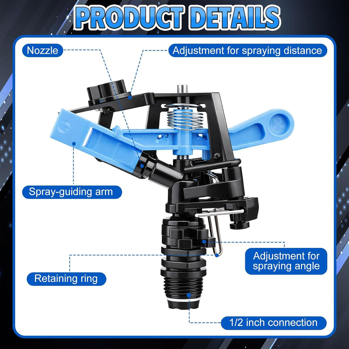 1/2 Inch Plastic Impact Sprinklers Heads Adjustable 0-360 Degree Pulsating Oscillating Watering Sprinkler Head for Garden Law Grass Yard Irrigation Supplies (4 Pieces)