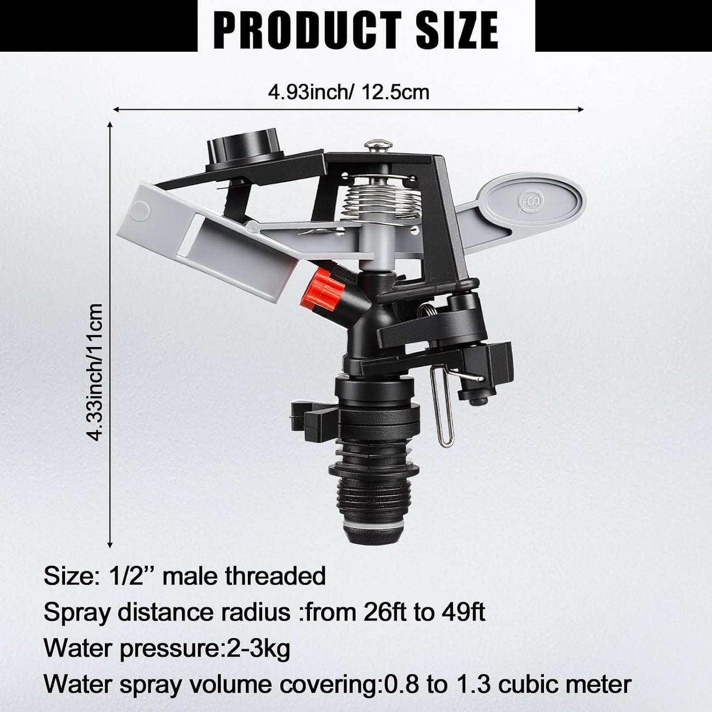1/2 Inch Plastic Impact Sprinklers Heads Adjustable 0-360 Degree Pulsating Oscillating Watering Sprinkler Head for Garden Law Grass Yard Irrigation Supplies (4 Pieces)
