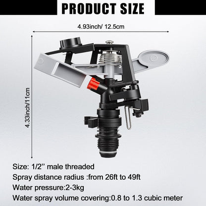 1/2 Inch Plastic Impact Sprinklers Heads Adjustable 0-360 Degree Pulsating Oscillating Watering Sprinkler Head for Garden Law Grass Yard Irrigation Supplies (4 Pieces)